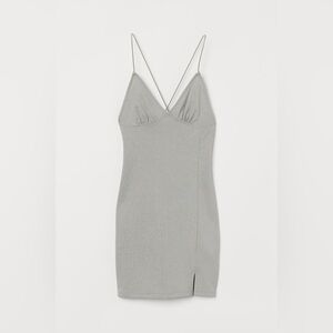 H&M Divided Silver Metallic Bodycon Dress with Spaghetti Straps and Open Back